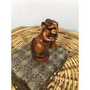 Japanese Boxwood Netsuke Mouse With Instrument Signed